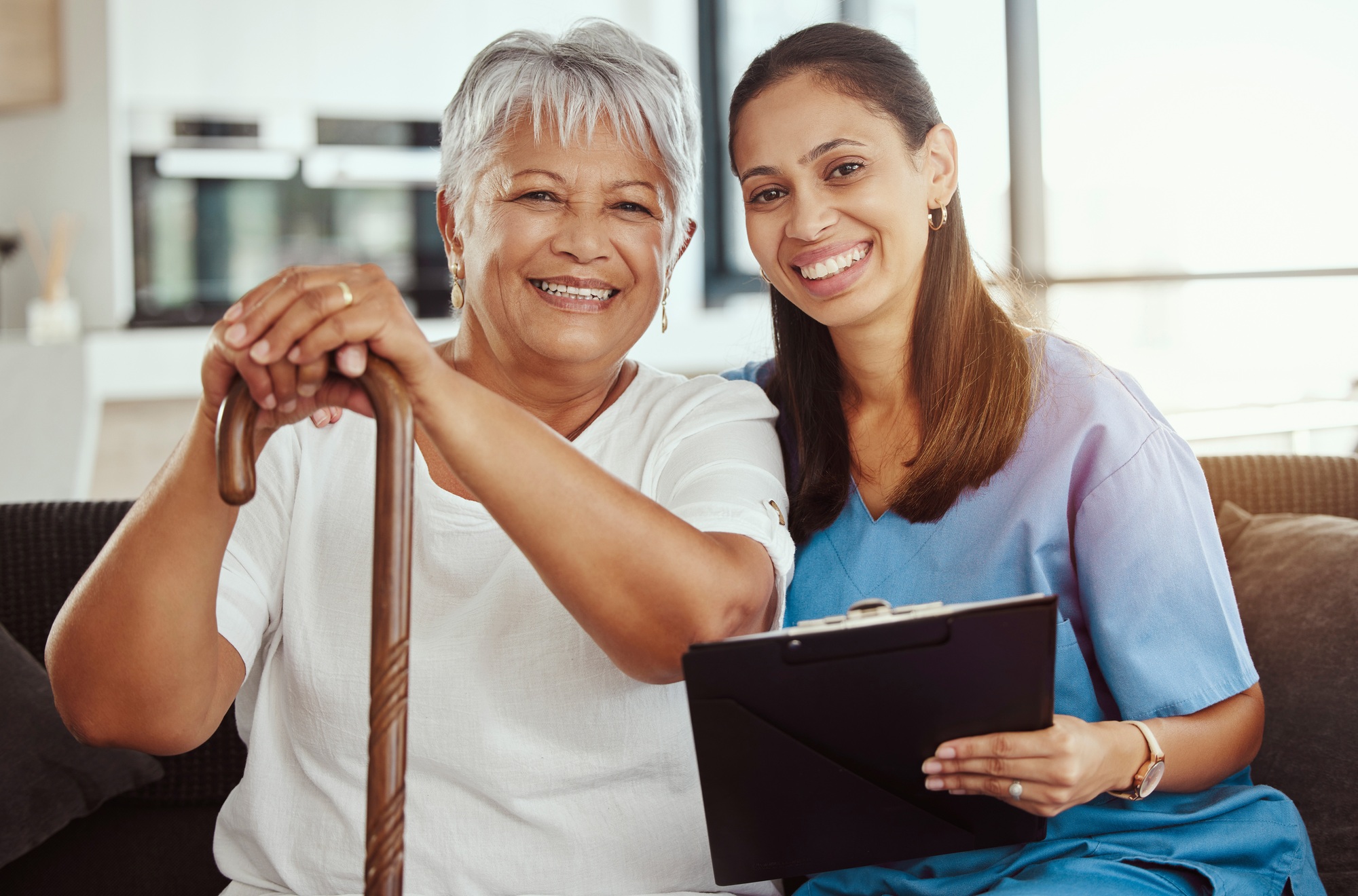 Nurse, healthcare and senior woman with medical support from doctor, consulting for health or happy